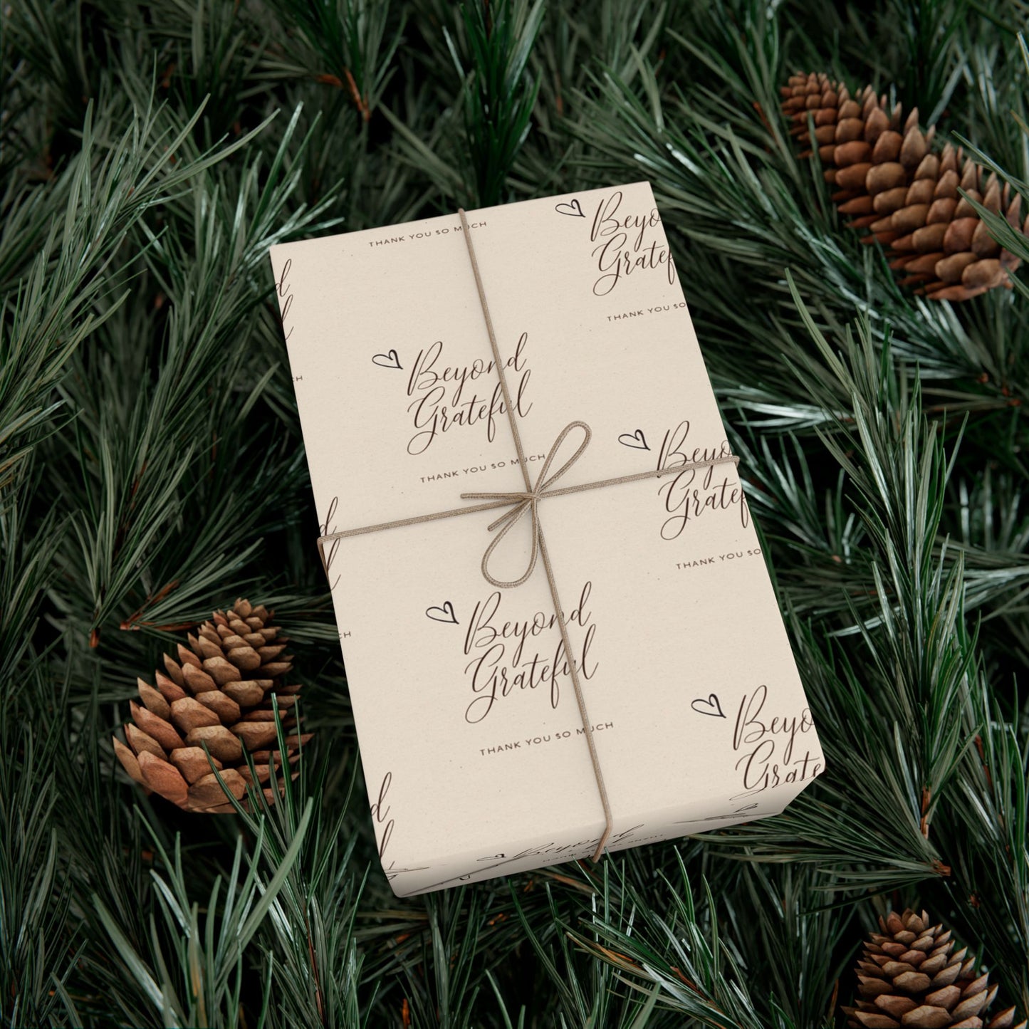 Gift Wrap Paper - “Beyond Grateful” Script Pattern | Neutral Thank You Wrapping Sheets