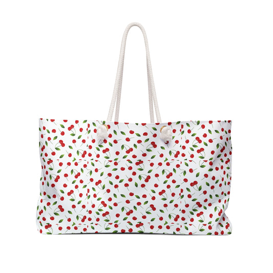 Charming Floral Weekender Bag, Travel Tote, Summer Beach Bag, Cute Grocery Bag, Berry Print Overnight Carryall, Gift for Her