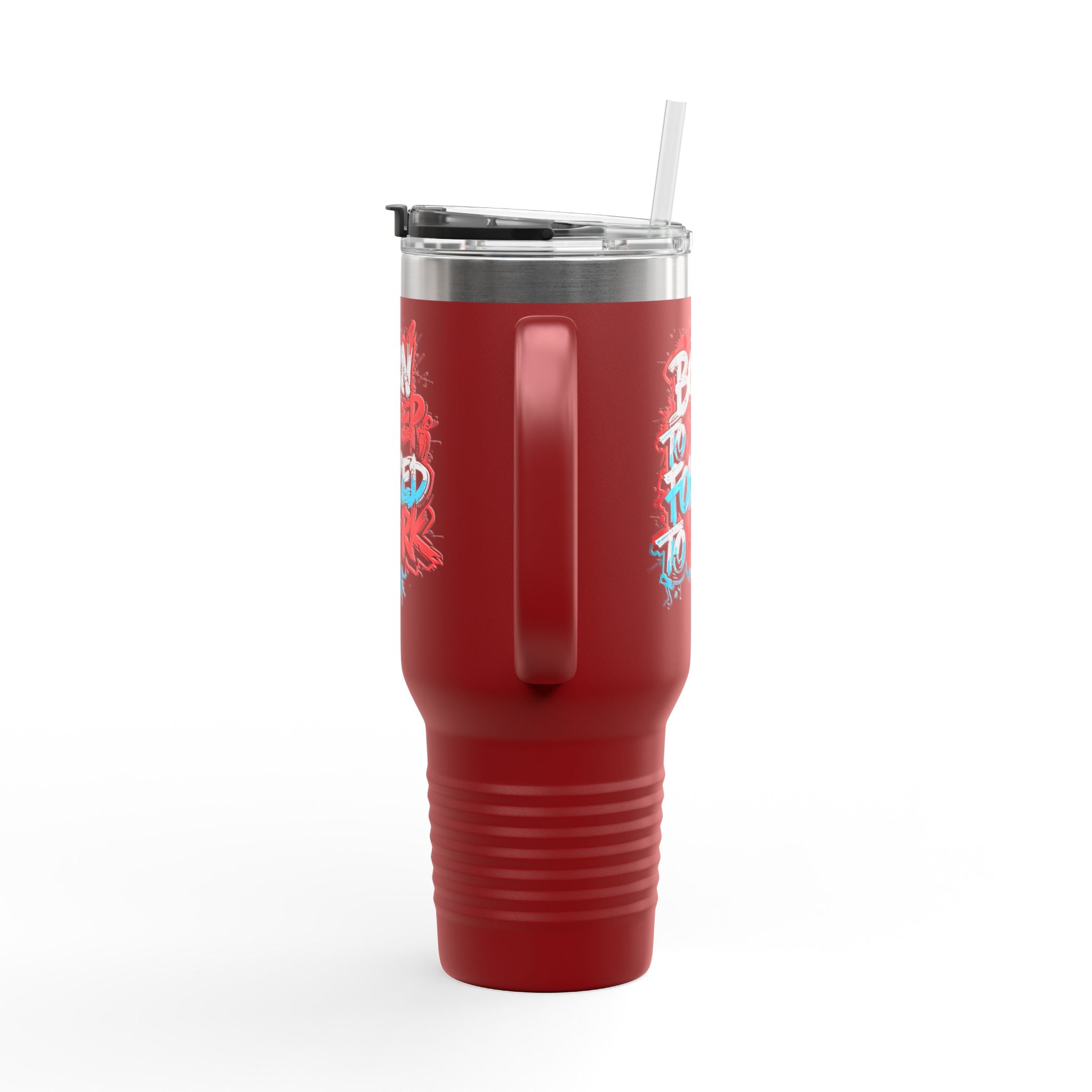 40oz Insulated Travel Mug — 'Born to Sleep, Forced to Work' Graffiti Design