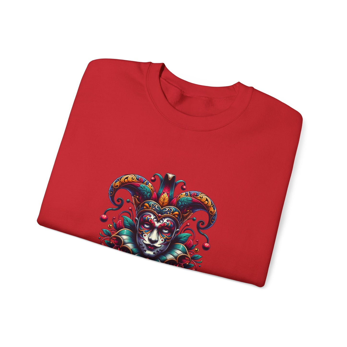 Colorful Jester Sweatshirt, Unisex Heavy Blend Crewneck, Unique Art Apparel, Trendy Fashion, Cozy Gift for Adults