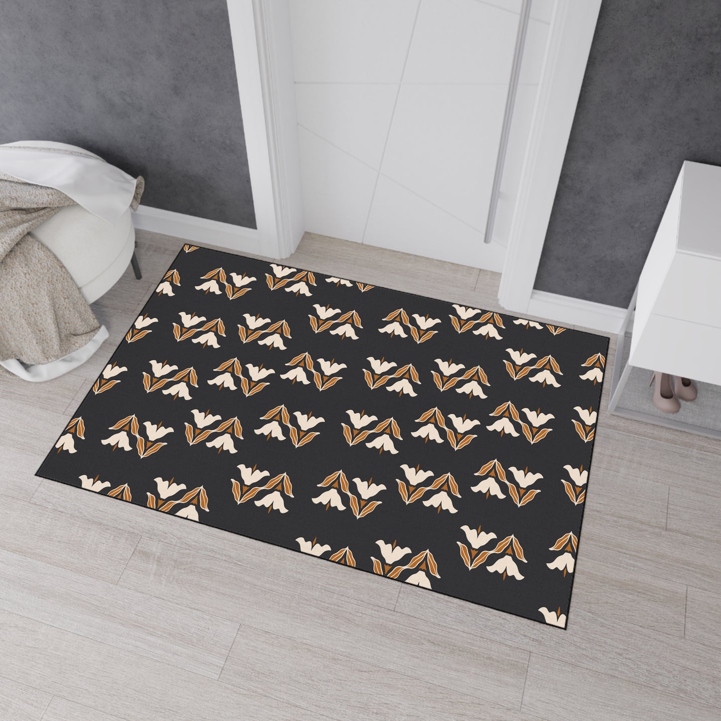 Floor Mat — Modern Retro Floral Pattern Heavy-Duty Entry Rug