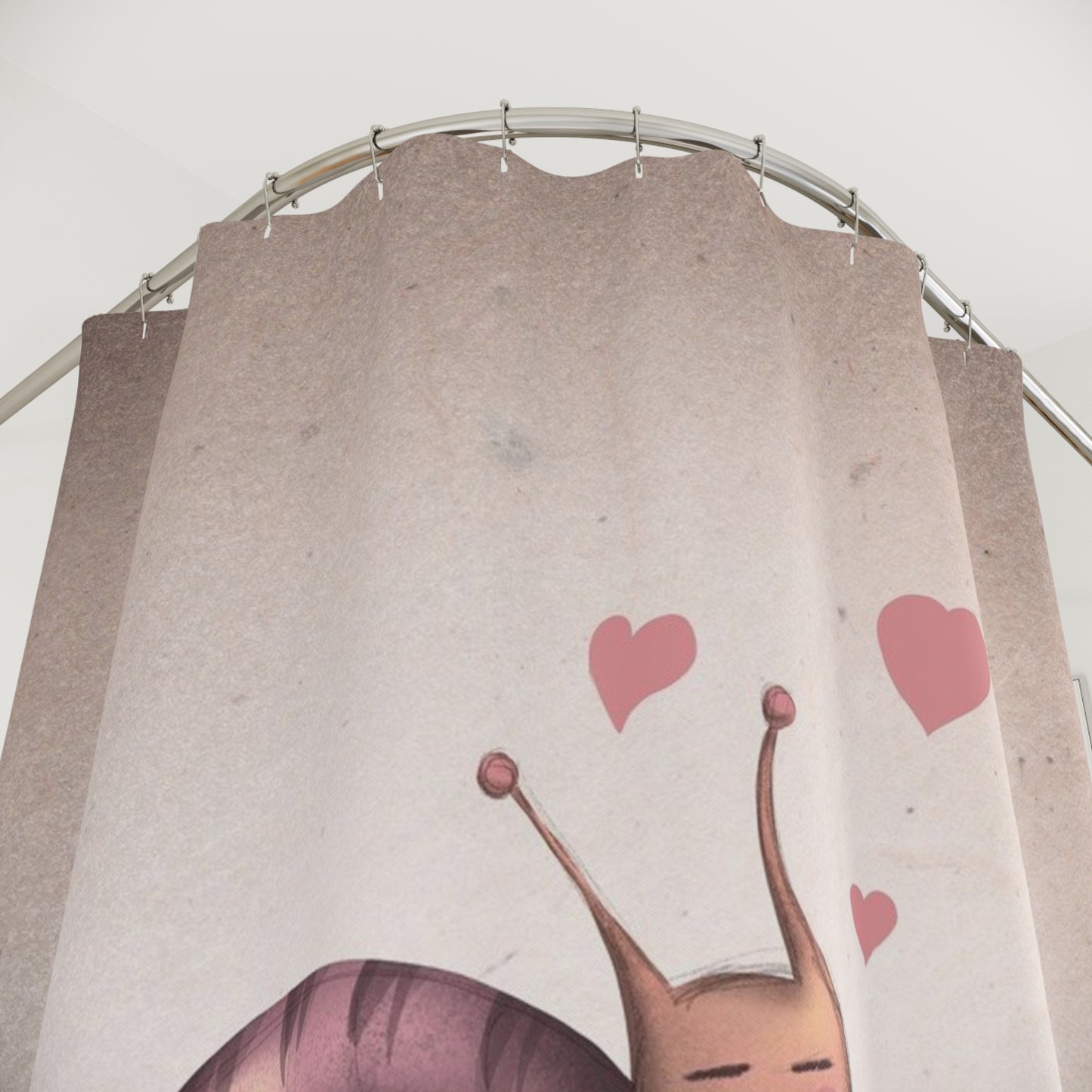 Cute Snail Shower Curtain — Romantic Hearts Bathroom Decor