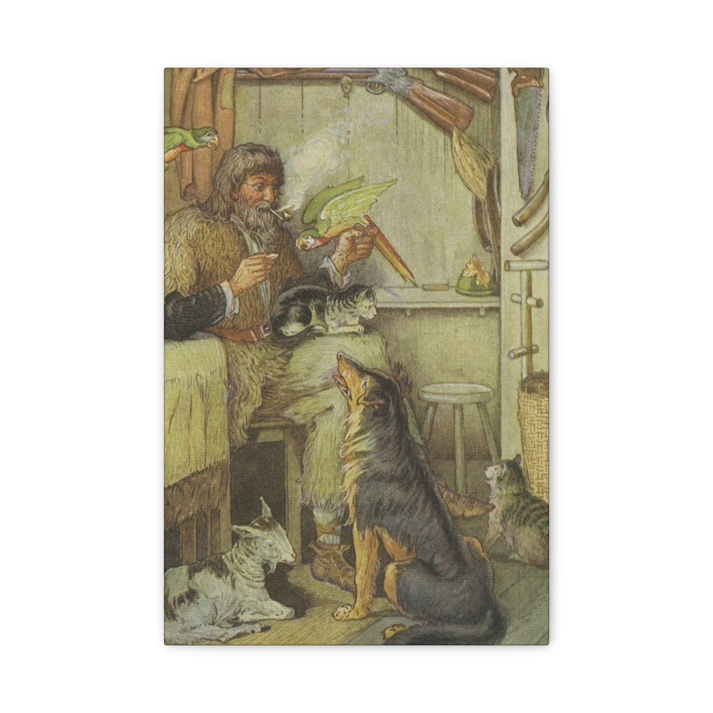 Vintage Cottage Animal Illustration Matte Canvas Print