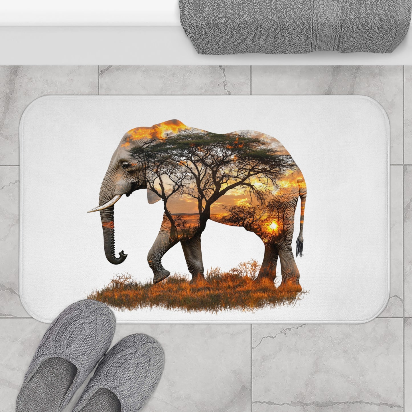 Elephant Sunset Bath Mat