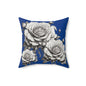 Elegant Floral Rose Pillow Home Decor Cushion, Gift for Her, Blue and White Style, Cozy Living Room Accent