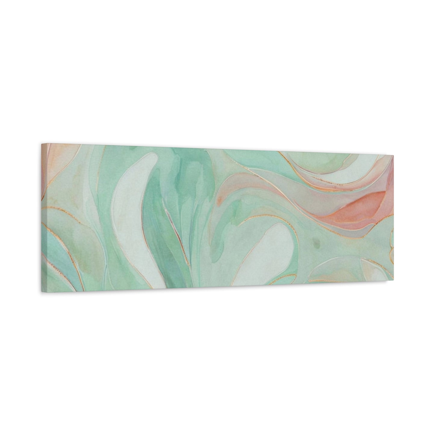 Abstract Green Marble Canvas Print — Teal & Coral Swirl Wall Art