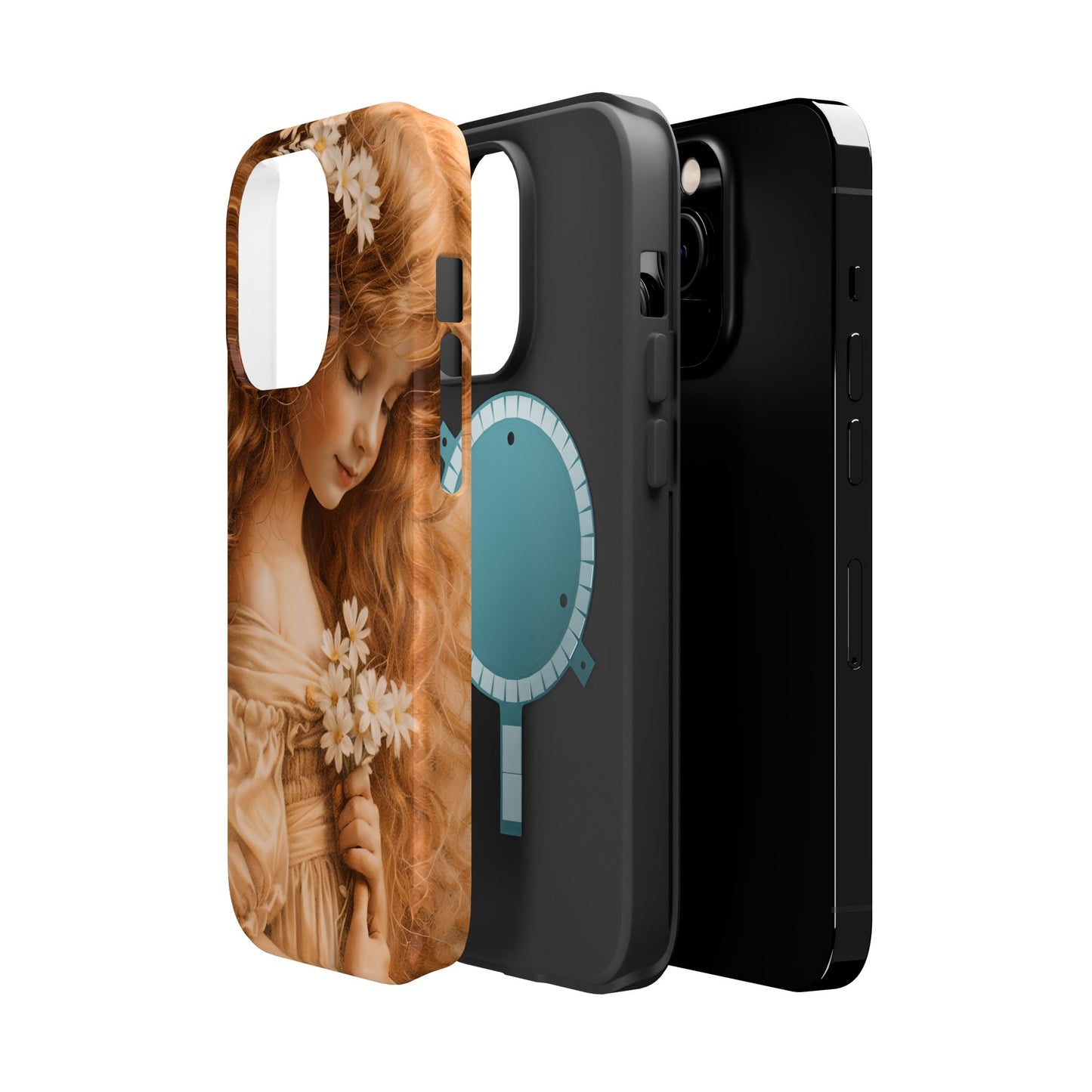 Vintage Floral Girl Magnetic Impact Phone Case — Protective iPhone Cover with Sepia Art