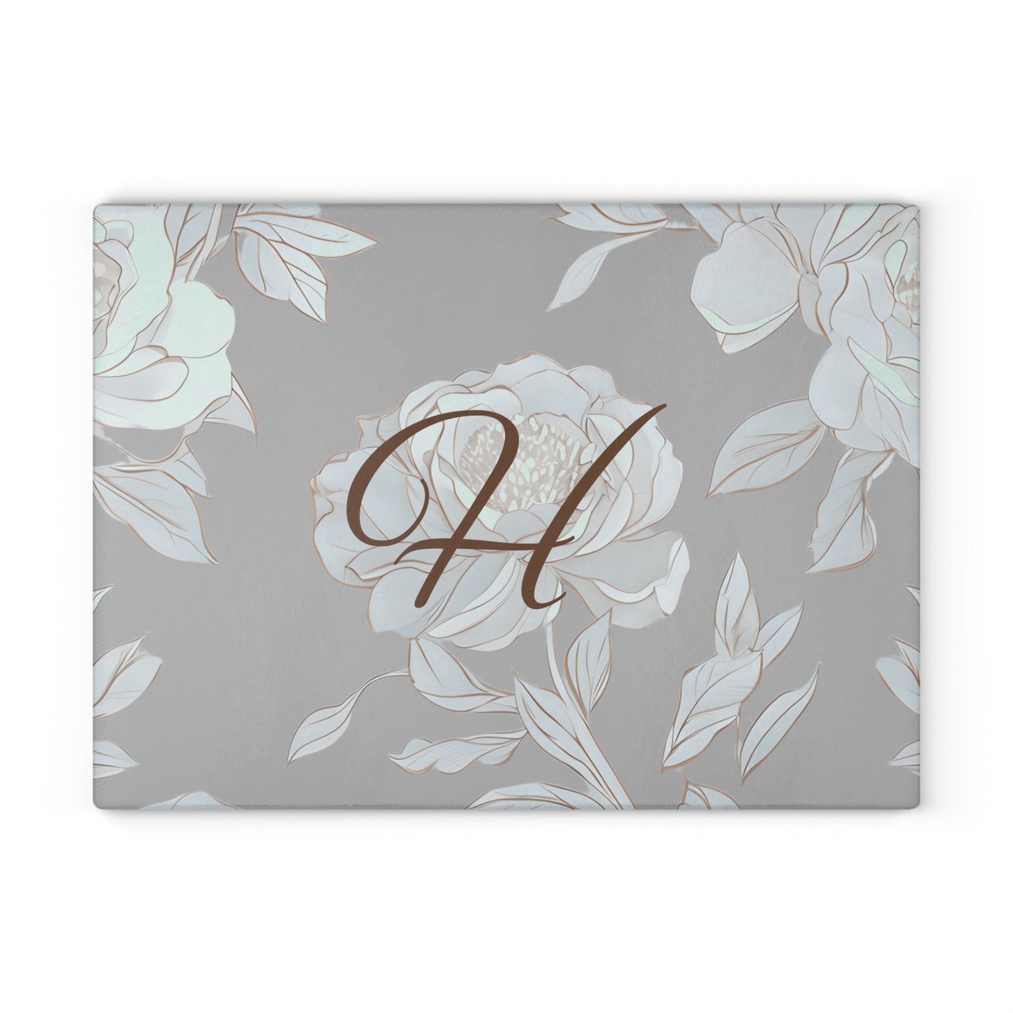 Personalized Floral Glass Cutting Board with Initials Letter H