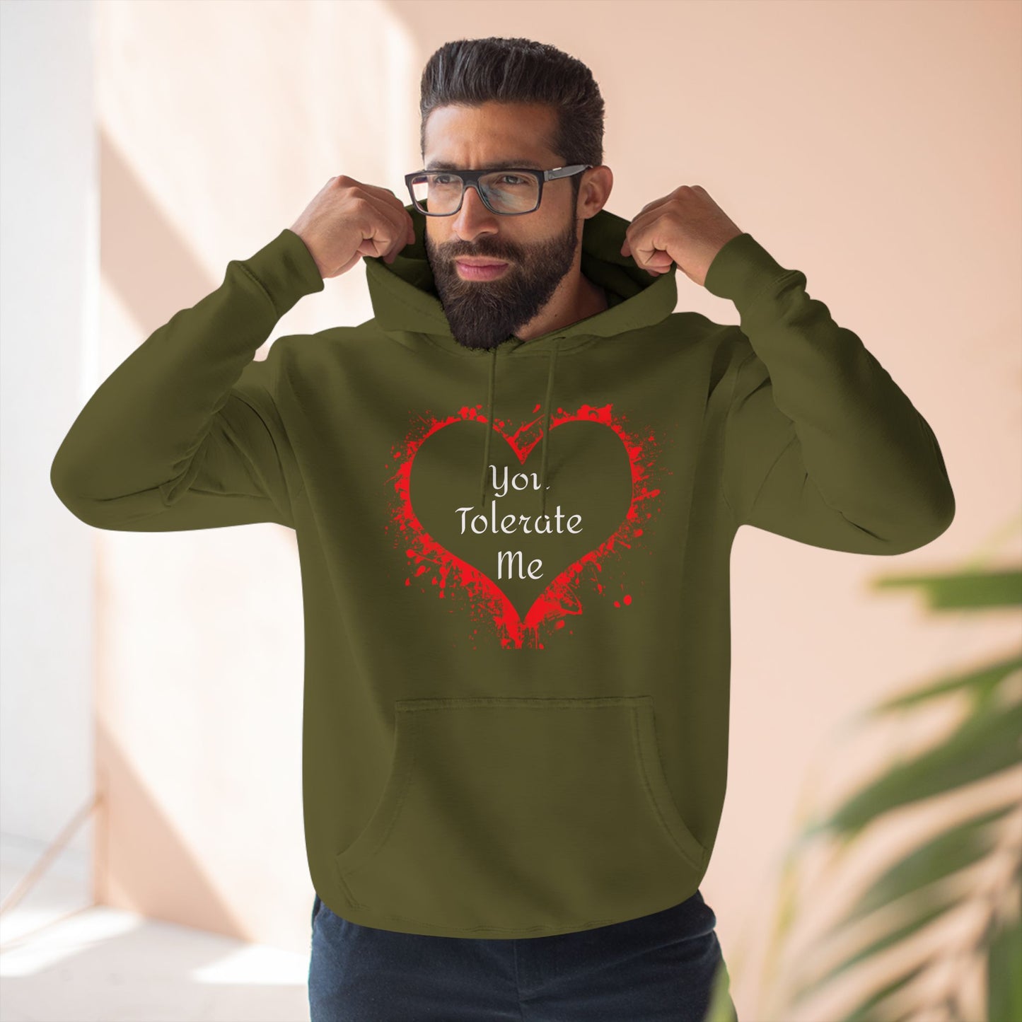 Heart Splash Hoodie — "Love Tolerate Me" Graphic Pullover
