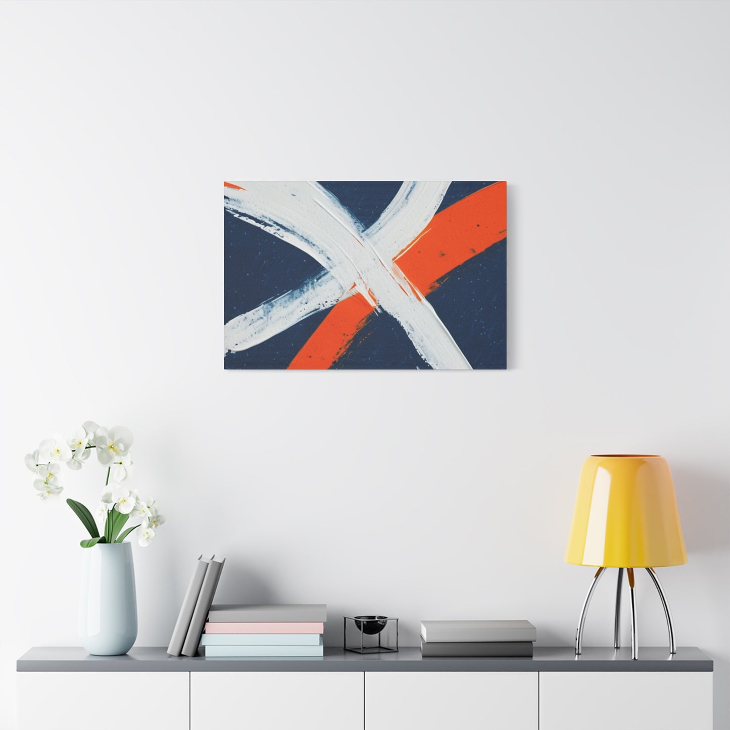Abstract Navy & Orange Brushstroke Canvas