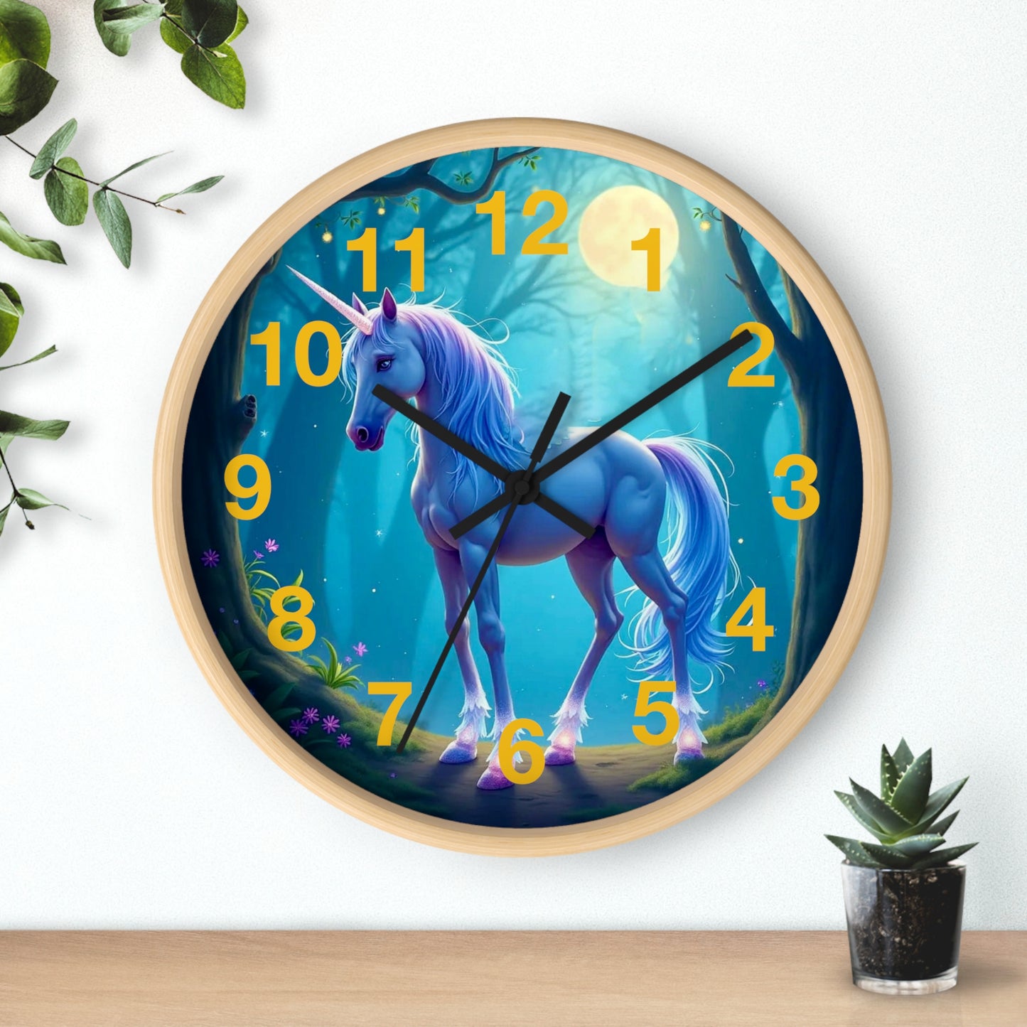 Blue Unicorn Fantasy Wall Clock | Magical Forest Timepiece