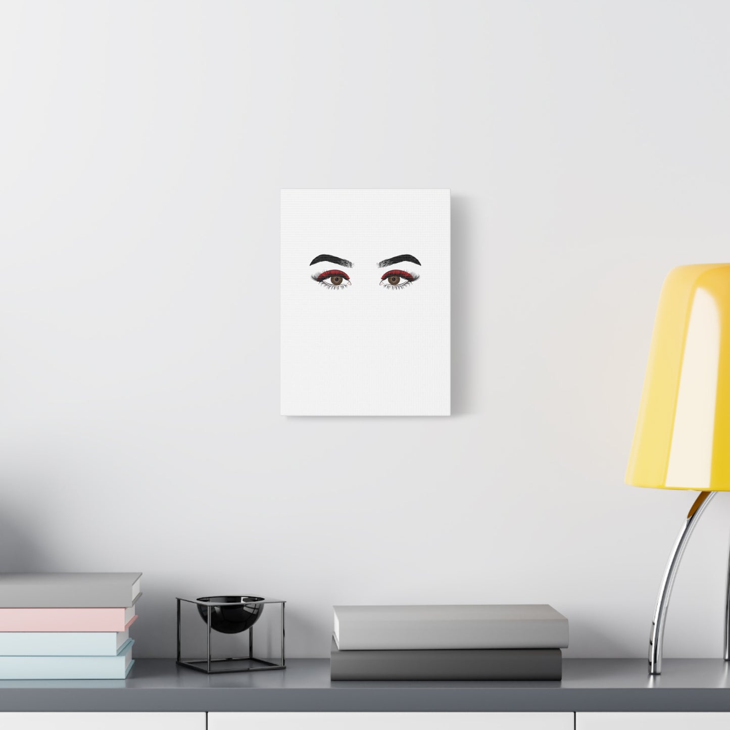 Glam Eyes Matte Canvas Wall Art — Brown Eyes with Red Lashes