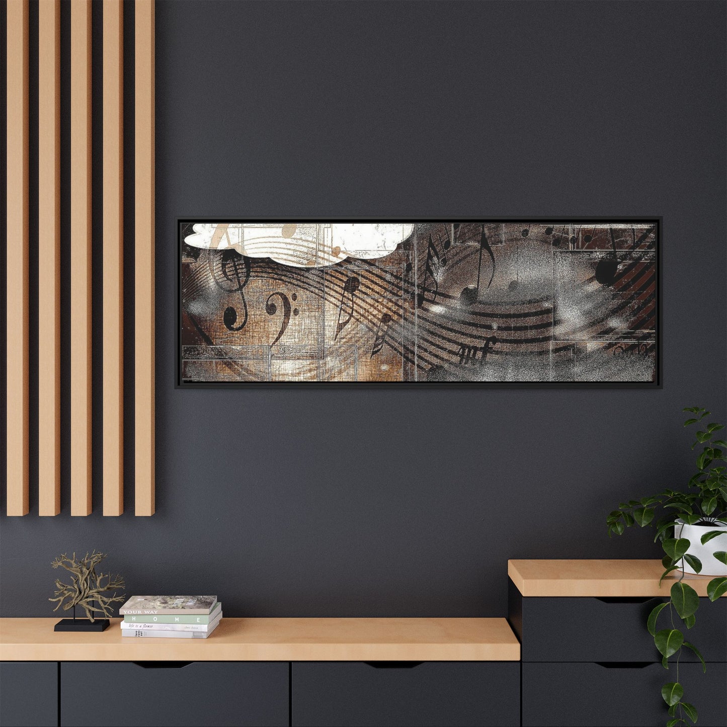 Framed Music Notes Canvas Print — Abstract Vintage Piano & Sheet Music Wall Art