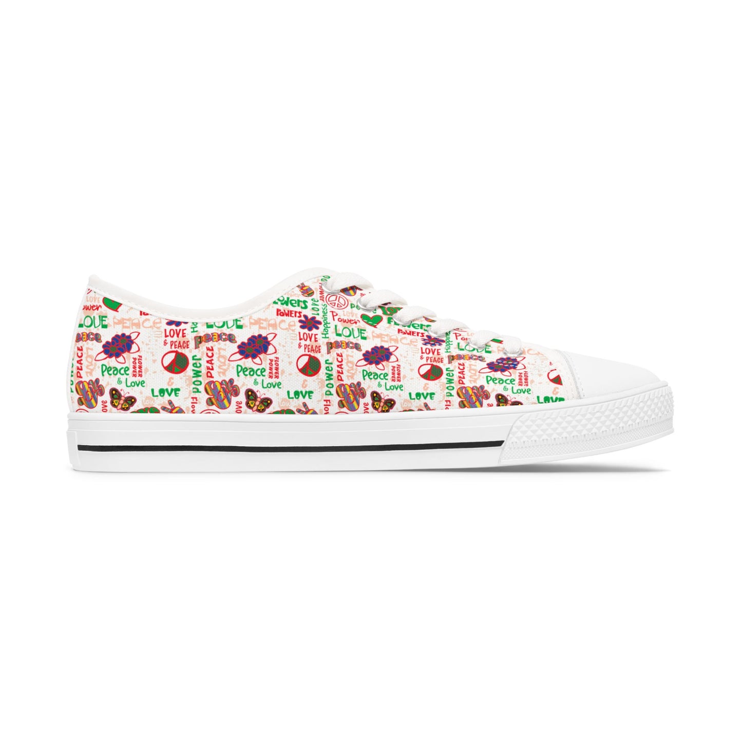 Low Top Sneakers — Retro Peace & Love Floral Pattern