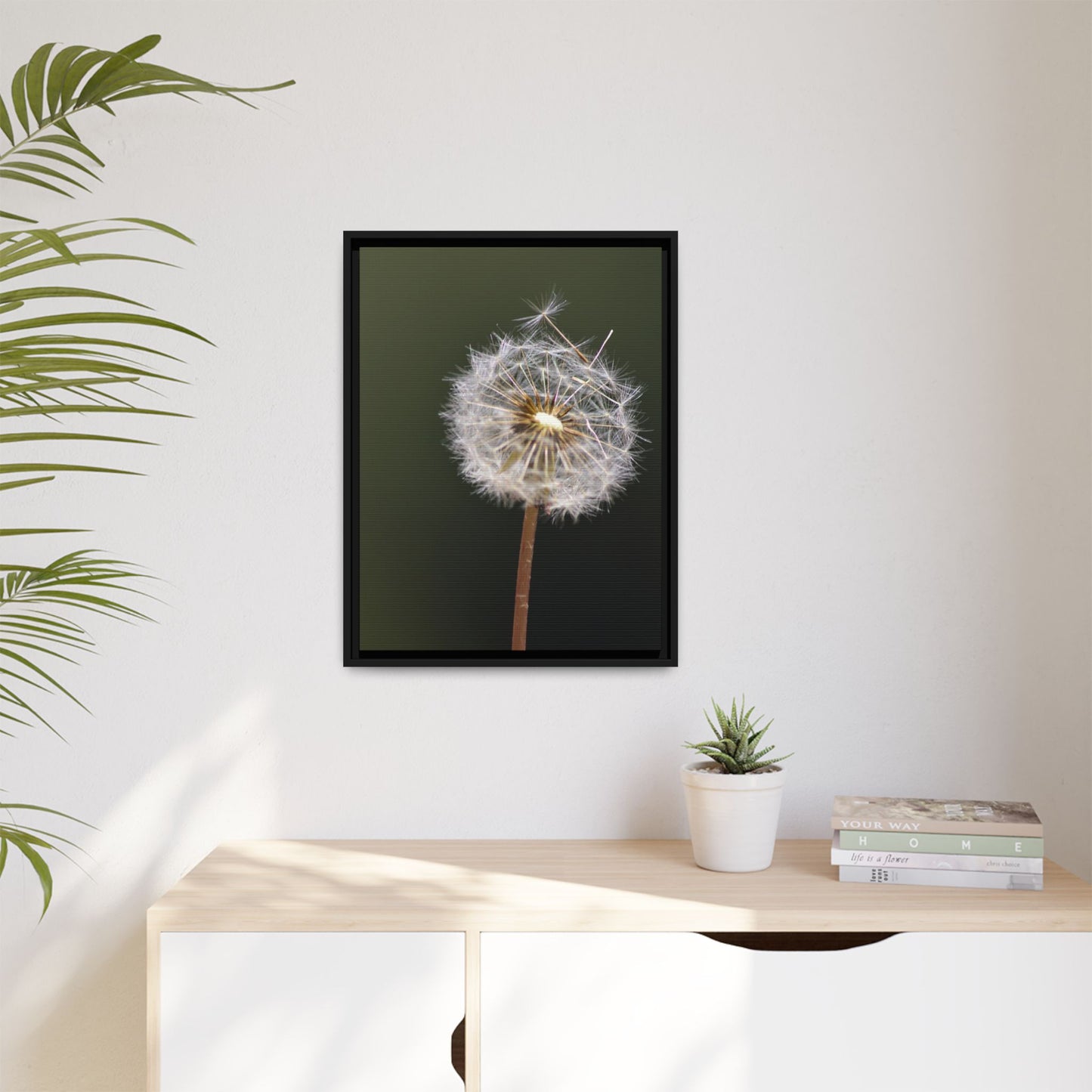 Framed Dandelion Canvas Print — Matte Botanical Wall Art