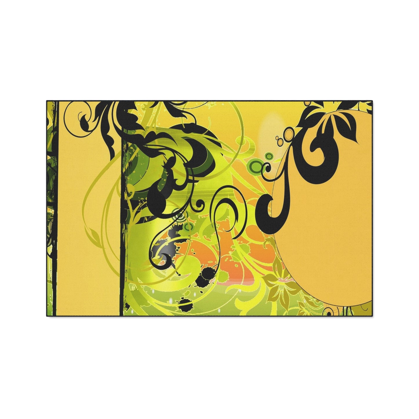 Floral Swirl Heavy Duty Floor Mat — Yellow Green Decorative Entry Rug