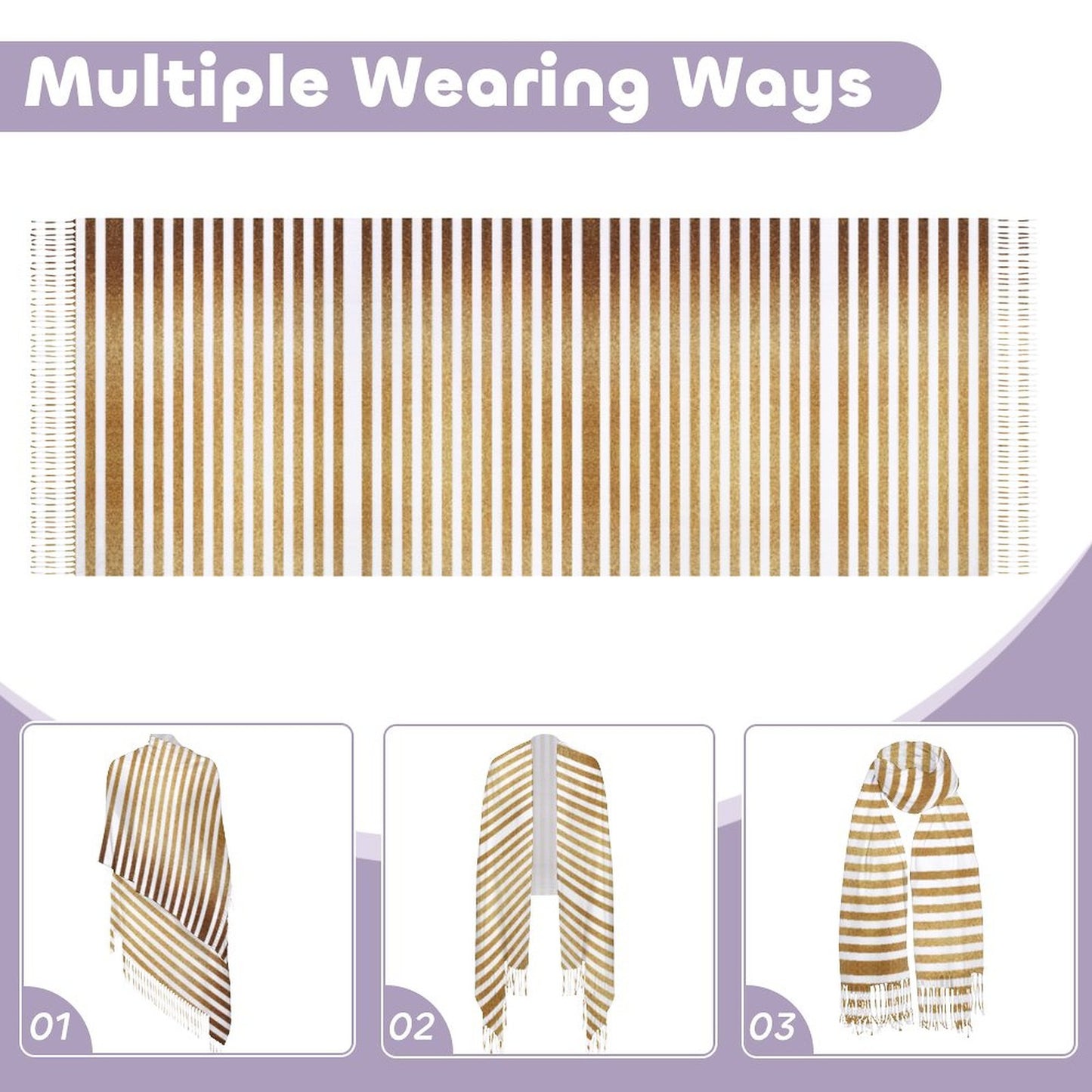 Cashmere-like Tassel Scarf Gold Stripes