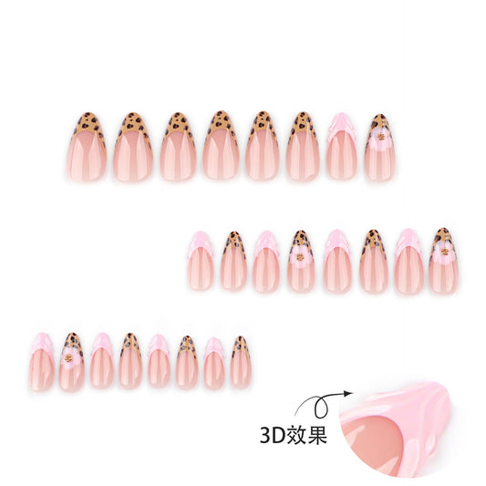 French leopard print flash 3D almond shape press-on nails – Image 2