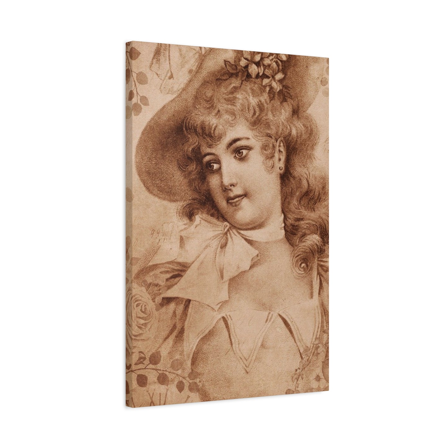 Vintage Sepia Portrait Canvas — Romantic Victorian Lady Matte Wall Art