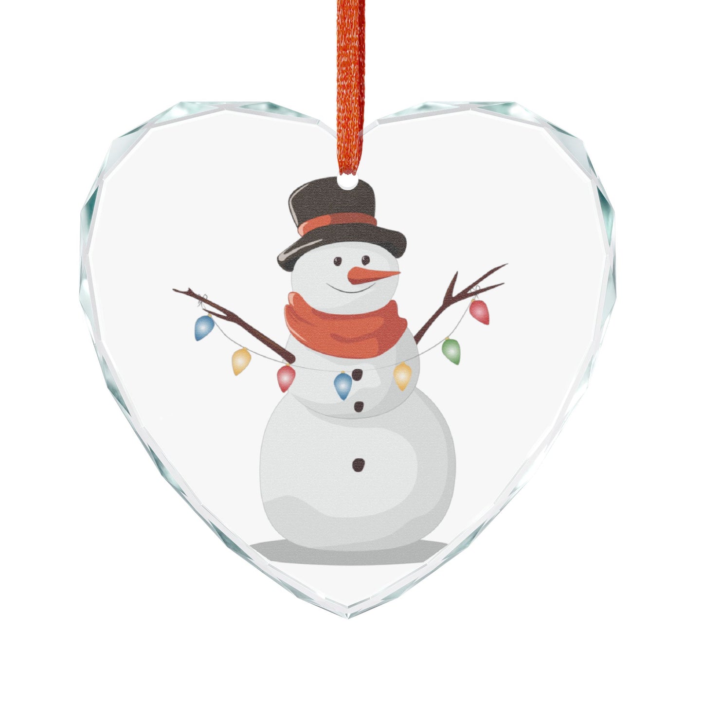 Crystal Ornament — Festive Snowman Heart Glass Ornament