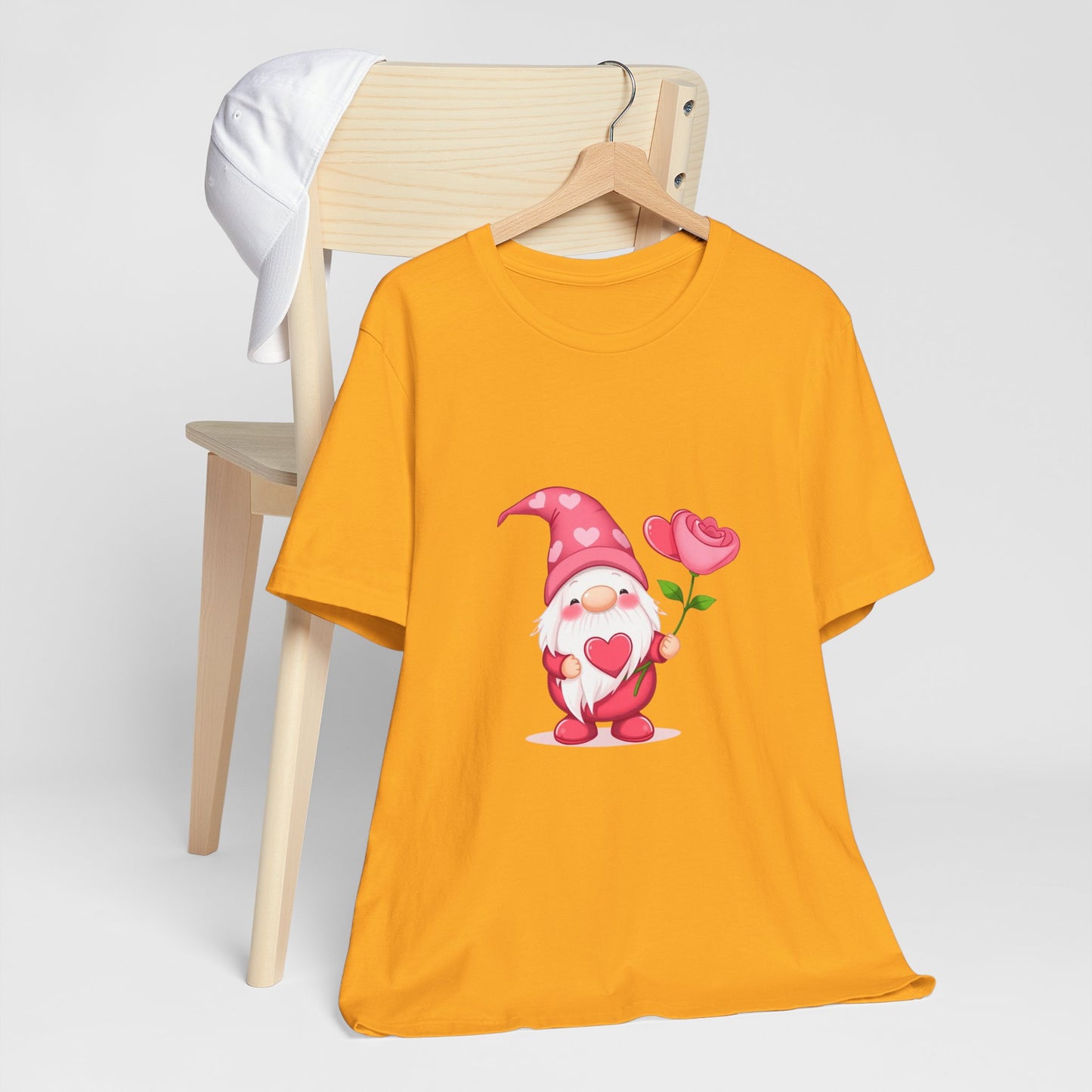 Valentine Gnome T‑Shirt — Cute Pink Gnome Holding Rose Tee
