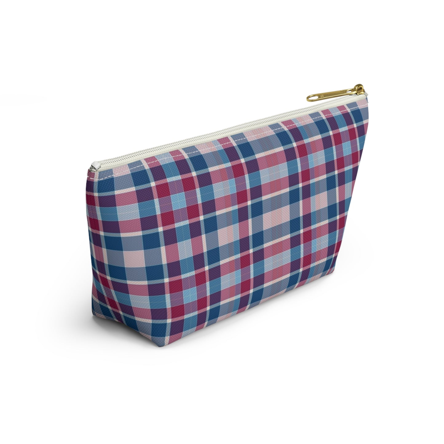 Plaid Accessory Pouch — Blue & Pink Tartan Makeup Bag