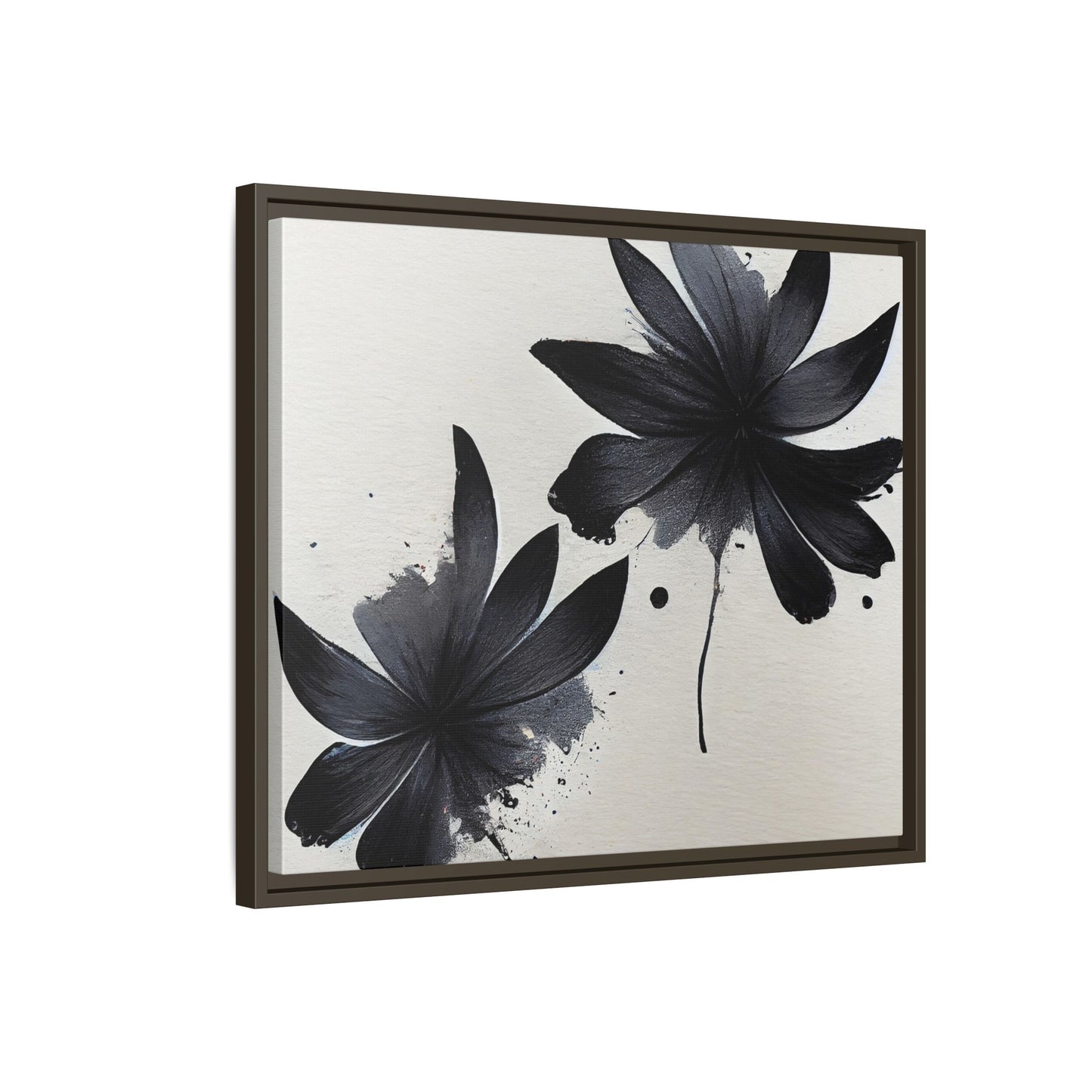 Framed Black Floral Matte Canvas Wall Art — Monochrome Botanical Print