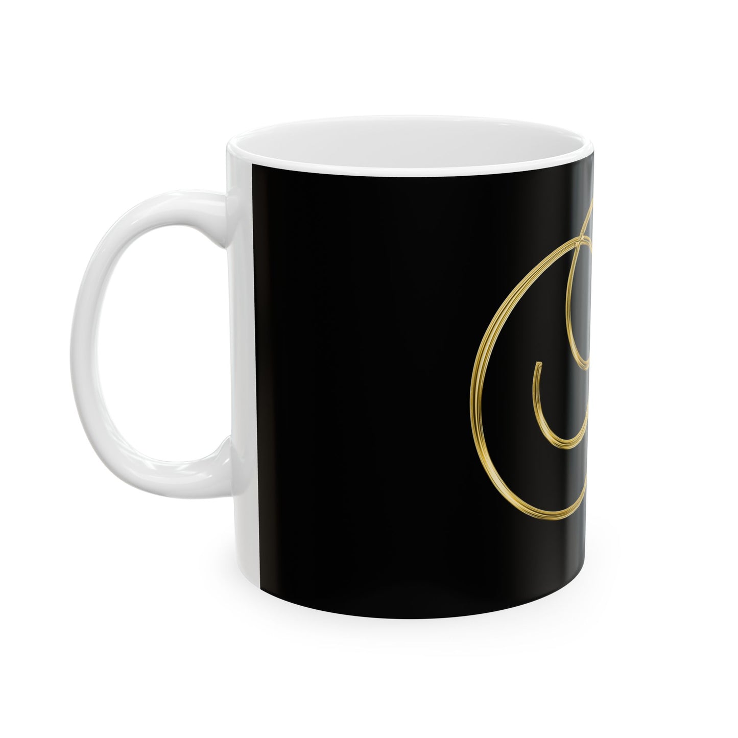 Monogram N Ceramic Mug — Gold Script Initial on Black (11oz & 15oz)