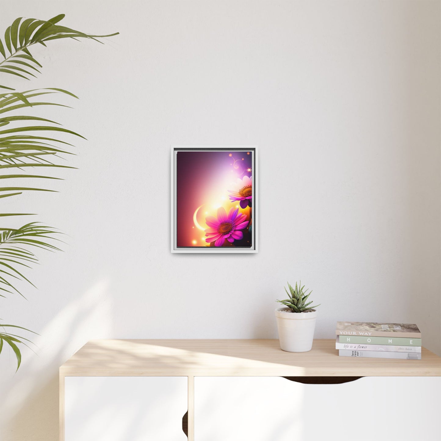 Framed Floral Canvas Art — Pink Daisies Sunset Wall Print