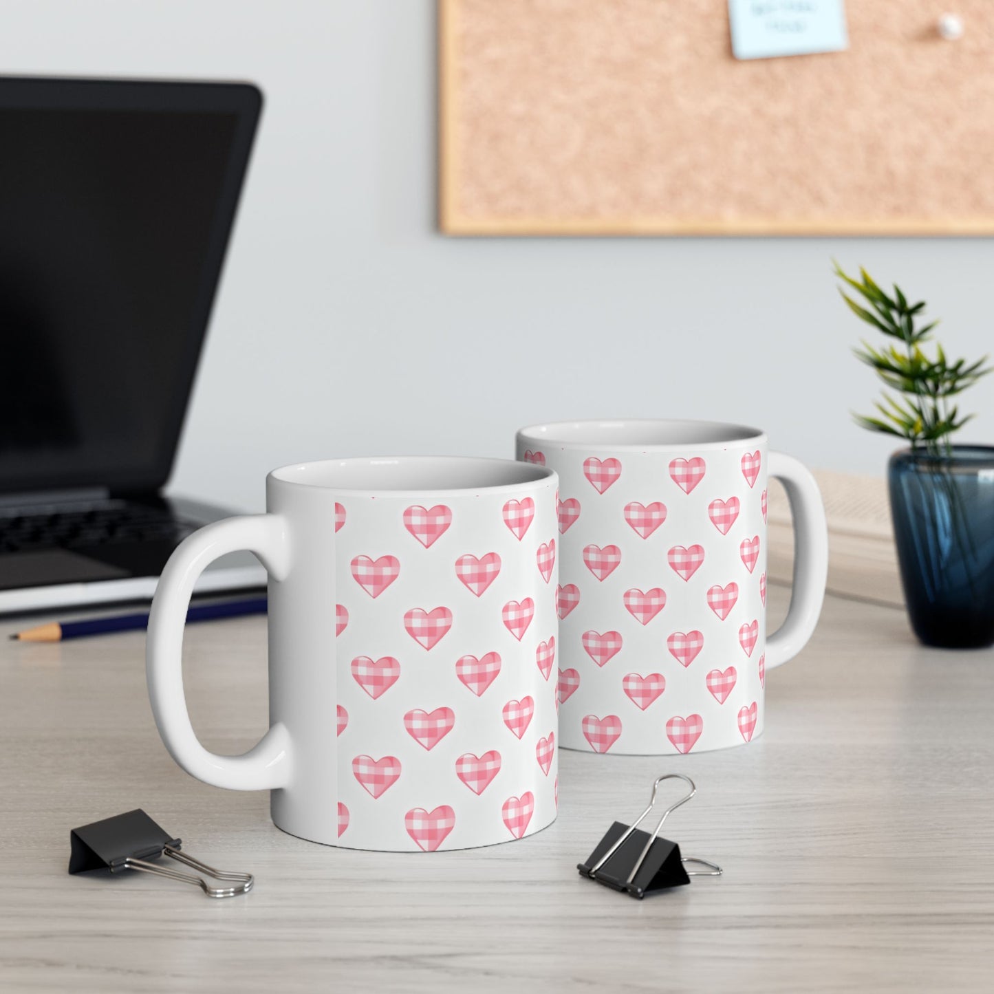 Pink Gingham Heart Ceramic Mug (11oz & 15oz)