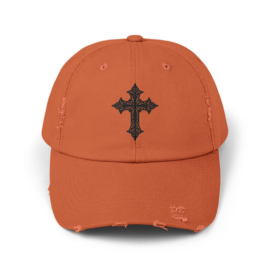 Cool Distressed Cap for Trendy Looks, Vintage Hat, Adjustable Cap, Cross Design, Casual Accessories