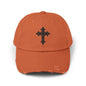Cool Distressed Cap for Trendy Looks, Vintage Hat, Adjustable Cap, Cross Design, Casual Accessories
