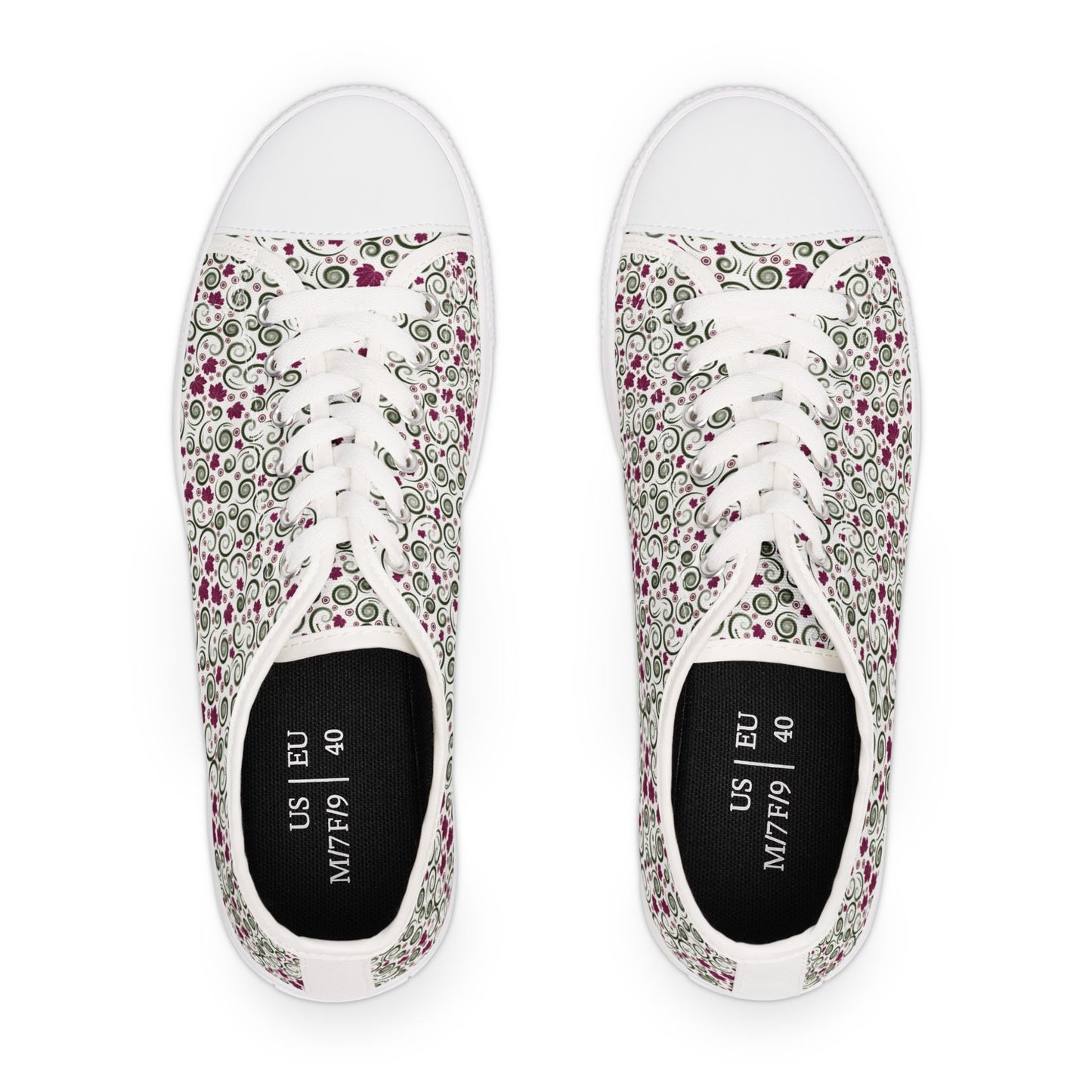 Floral Vine Low Top Sneakers — Women's Casual Garden Print Shoes