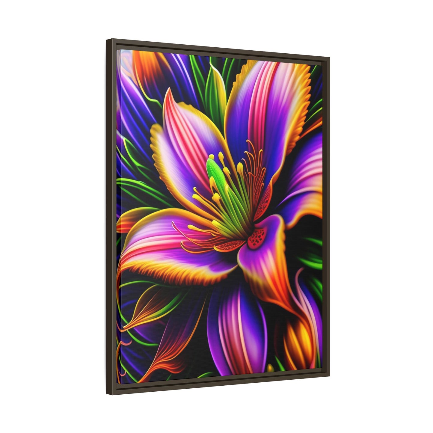 Vibrant Neon Floral Matte Canvas Print — Framed Wall Art
