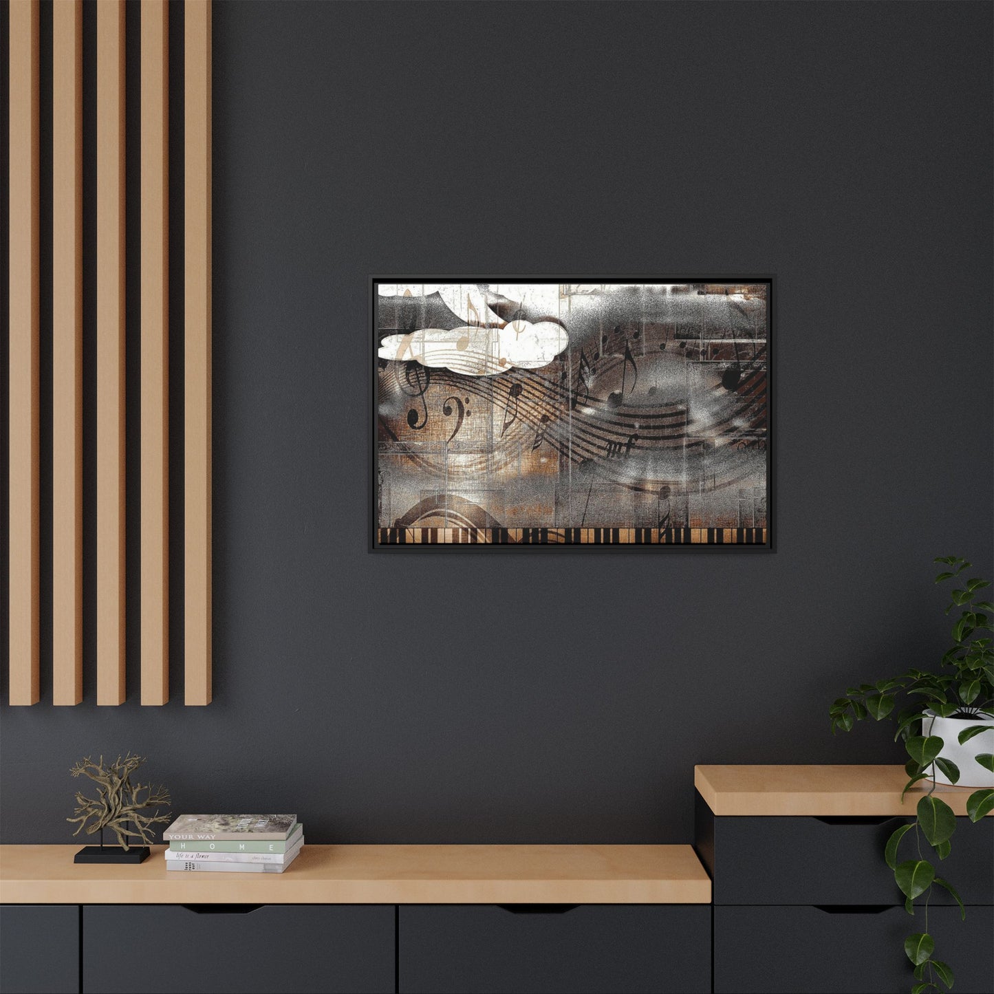 Framed Music Notes Canvas Print — Abstract Vintage Piano & Sheet Music Wall Art