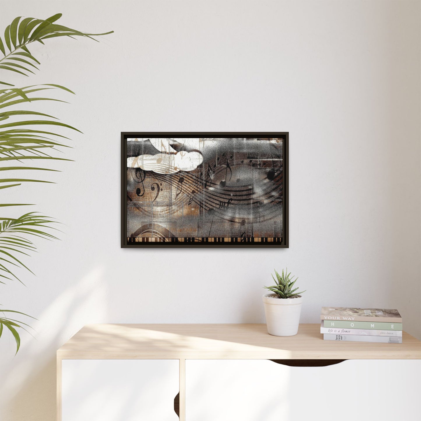 Framed Music Notes Canvas Print — Abstract Vintage Piano & Sheet Music Wall Art