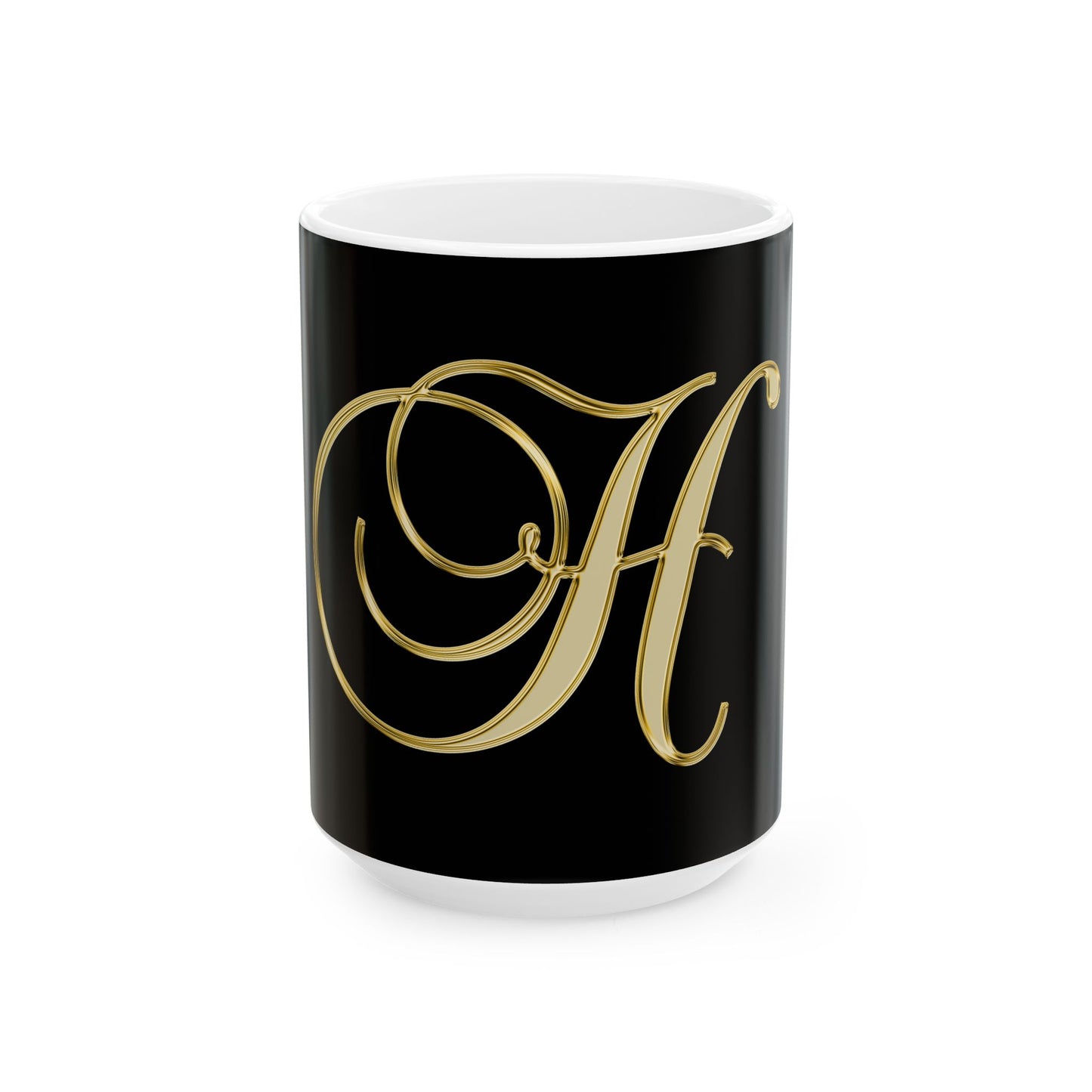 Monogram H Gold Letter Ceramic Mug — Elegant Initial H Coffee Cup (11oz & 15oz)