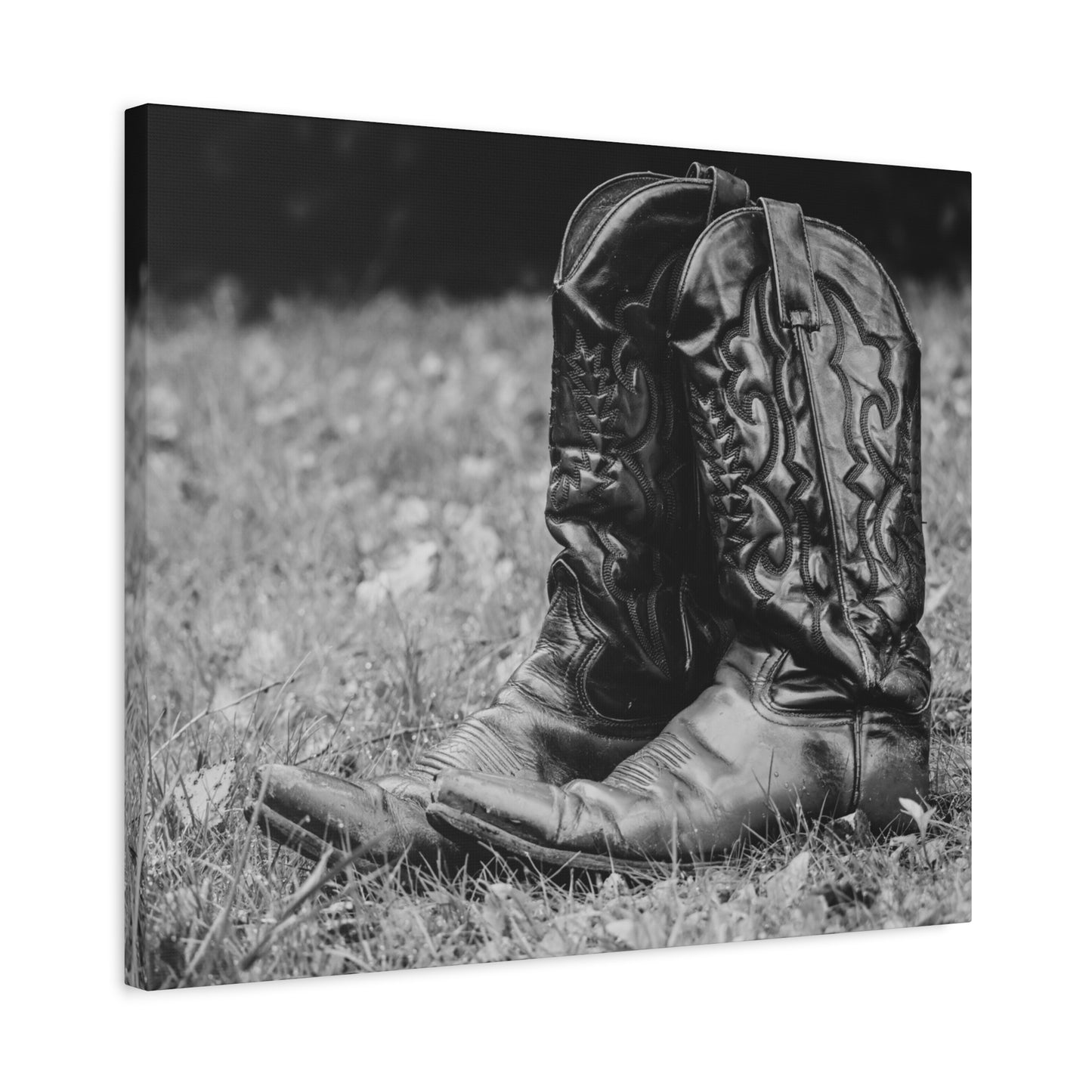 Western Cowboy Boots Matte Canvas Wall Art – Black & White Rustic Country Decor