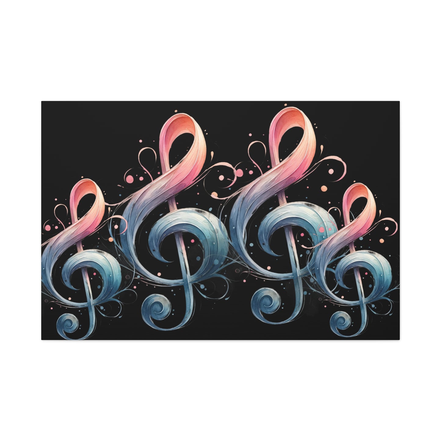 Musical Treble Clef Canvas Wall Art — Pastel Ribbon Notes on Black
