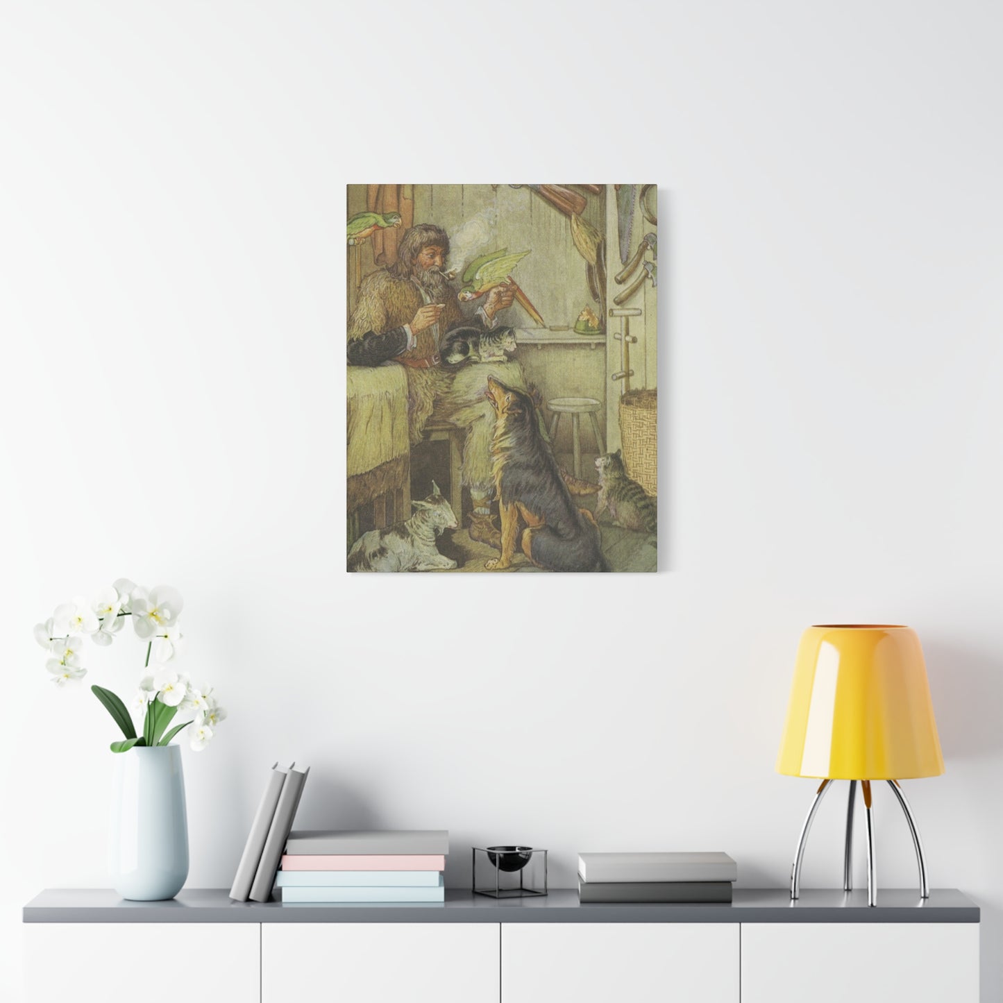 Vintage Cottage Animal Illustration Matte Canvas Print