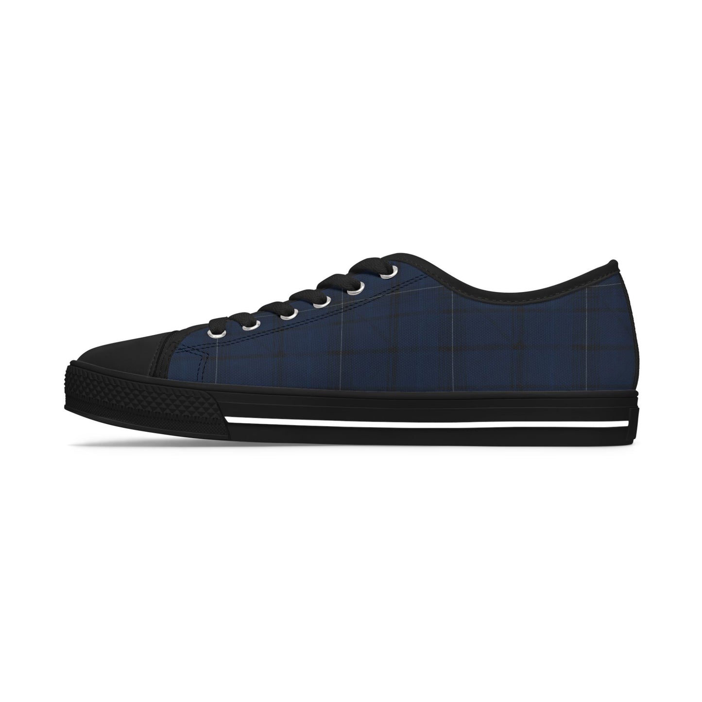 Navy Plaid Low Top Sneakers — Casual Classic Canvas Shoes