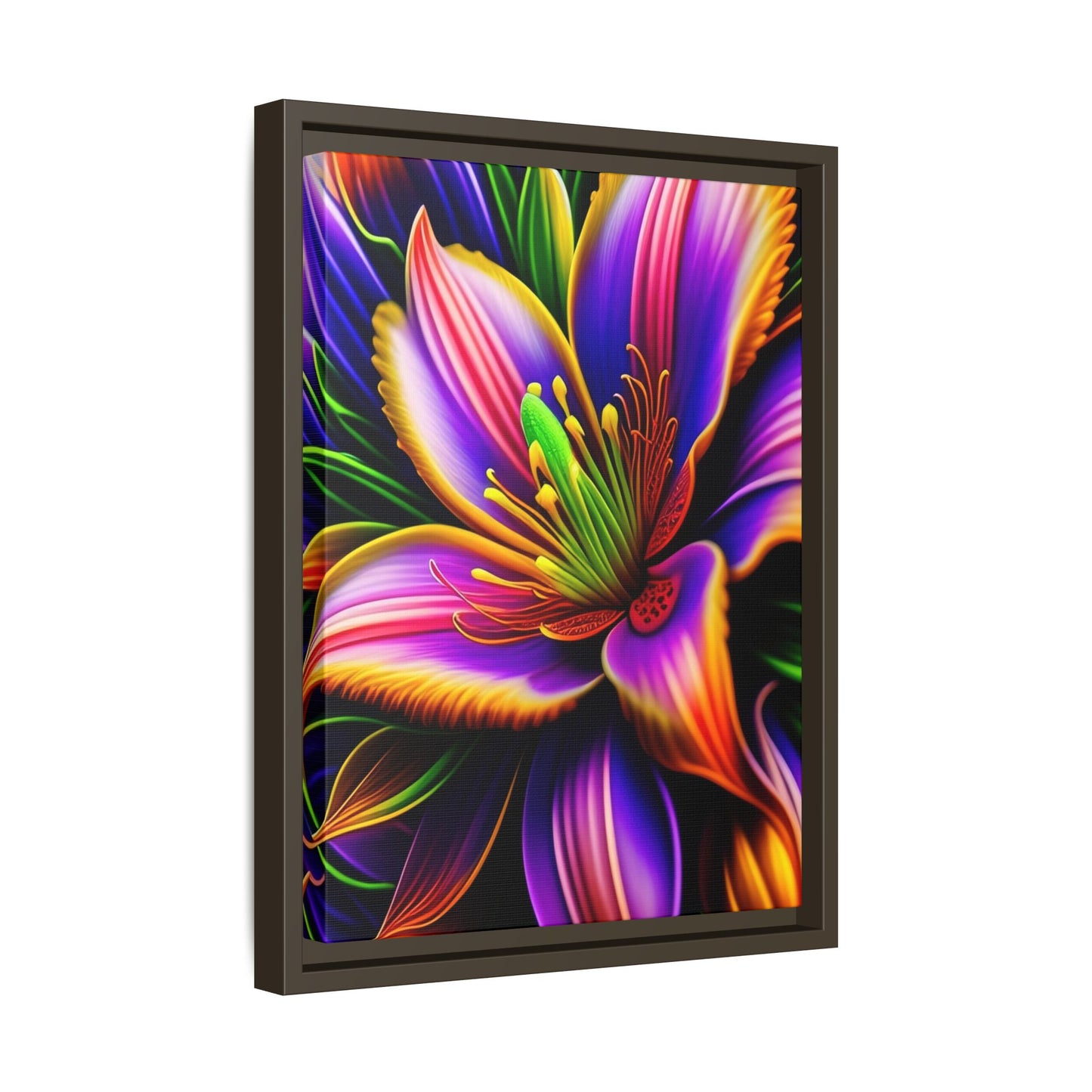 Vibrant Neon Floral Matte Canvas Print — Framed Wall Art