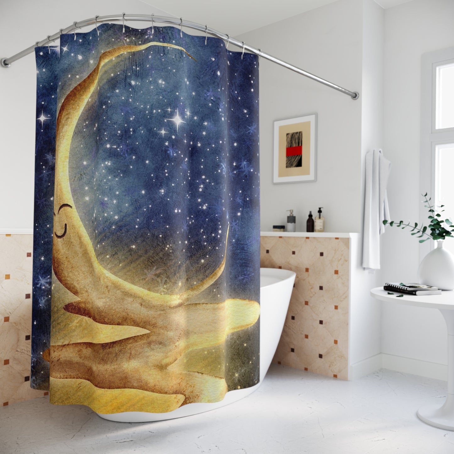Crescent Moon Starry Night Shower Curtain