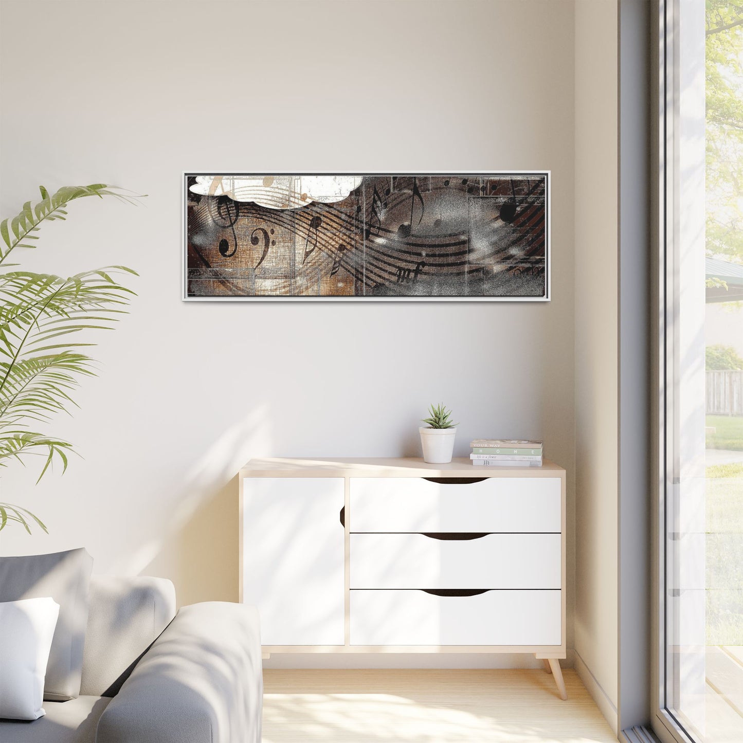 Framed Music Notes Canvas Print — Abstract Vintage Piano & Sheet Music Wall Art