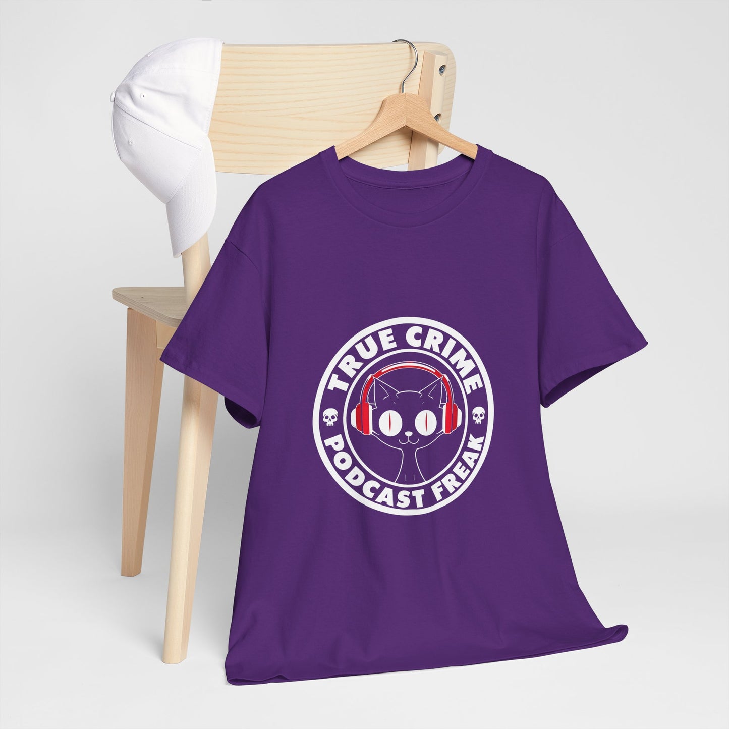 True Crime Podcast Tee — Cat with Headphones Logo