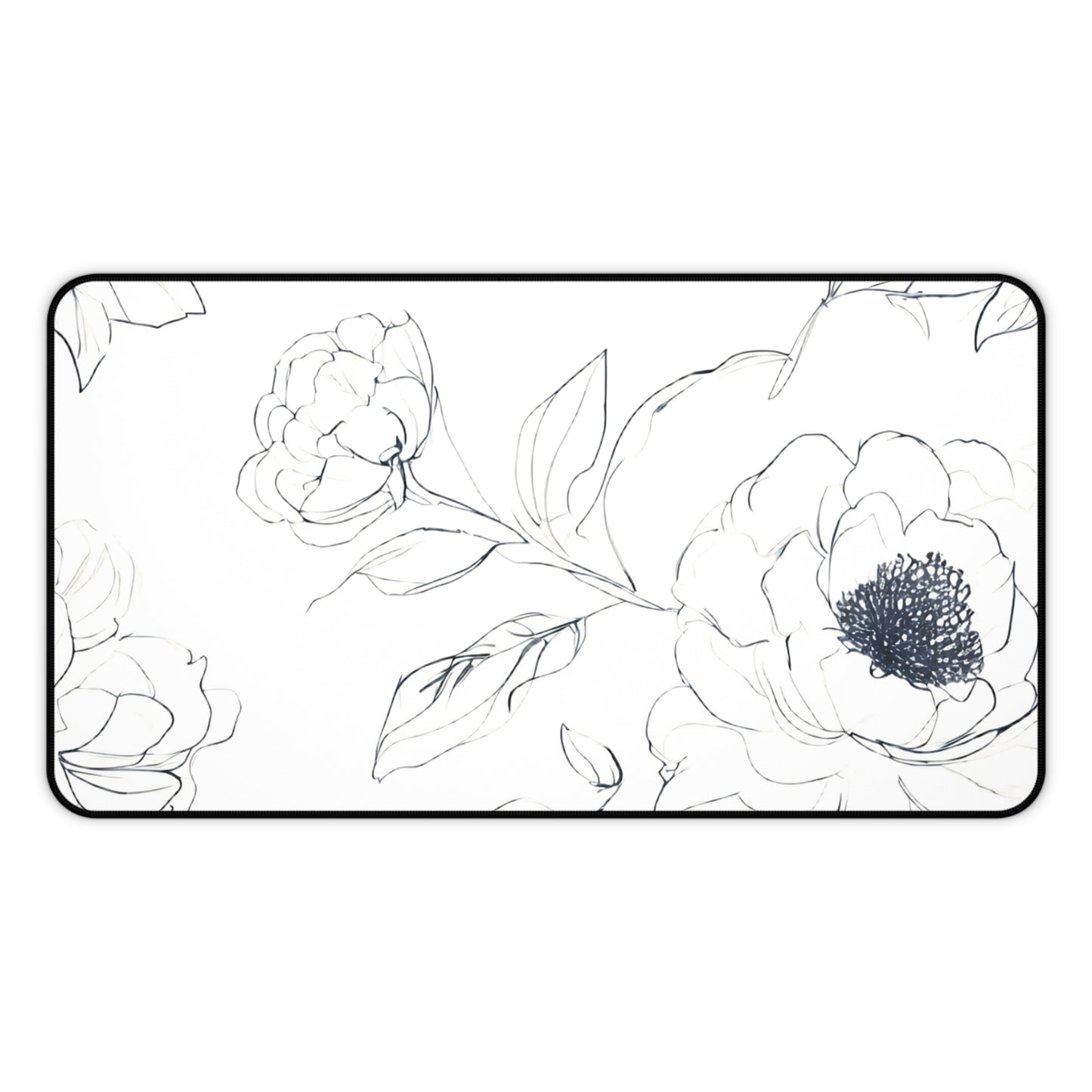 Floral Sketch Desk Mat — Minimal Black & White Blossom Mousepad