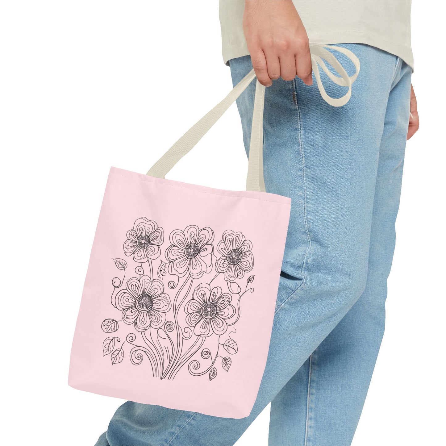 Floral Doodle Pink Tote Bag — Hand-Drawn Flower Design