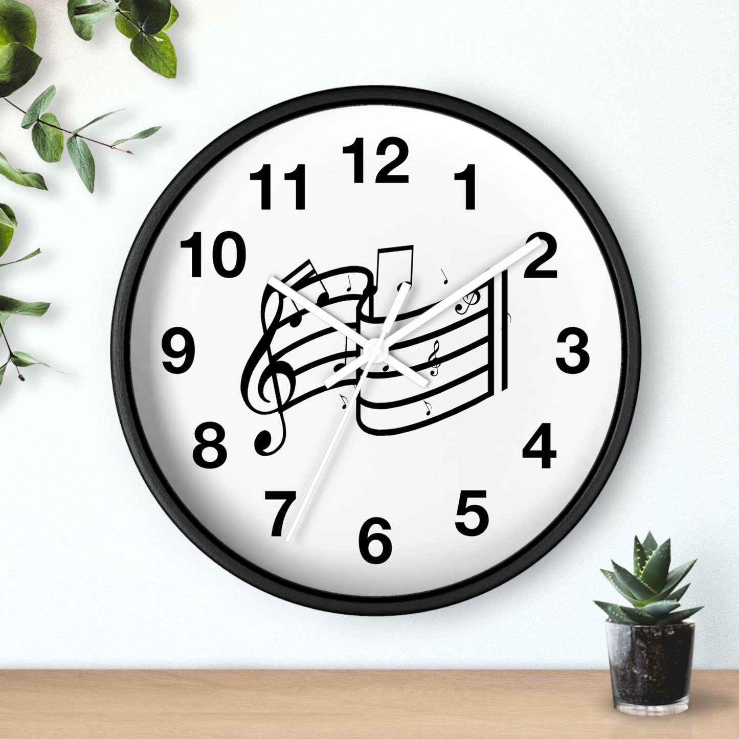 Music Notes Wall Clock — Black & White Treble Clef Timepiece for Music Lovers