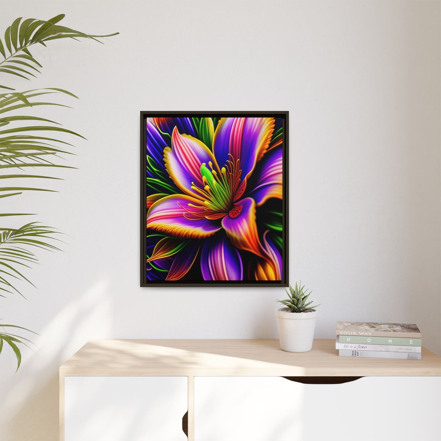 Vibrant Neon Floral Matte Canvas Print — Framed Wall Art