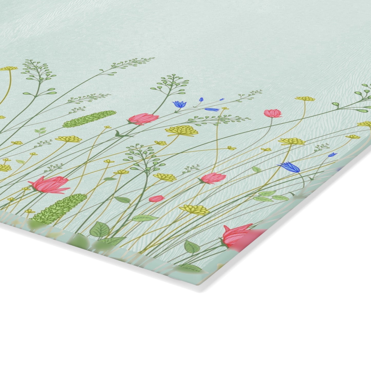 Floral Meadow Glass Cutting Board — Pastel Wildflower Kitchen Board